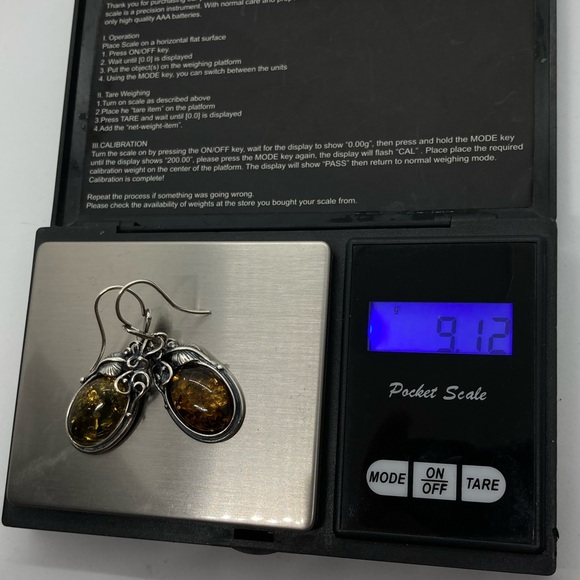 Vtg Sterling & Amber Floral Art Nouveau Revival Leaf & Vines Earrings 1.9” / 9g - Picture 12 of 12